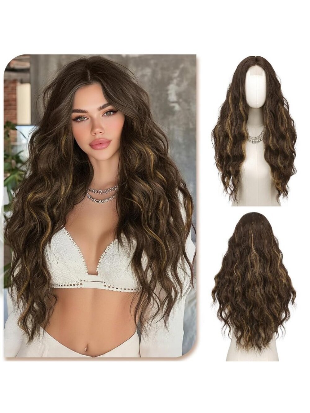 Women's Dark Brown 1 28 Inch Lace Front Soft Synthetic Long Wavy Curly Wigs